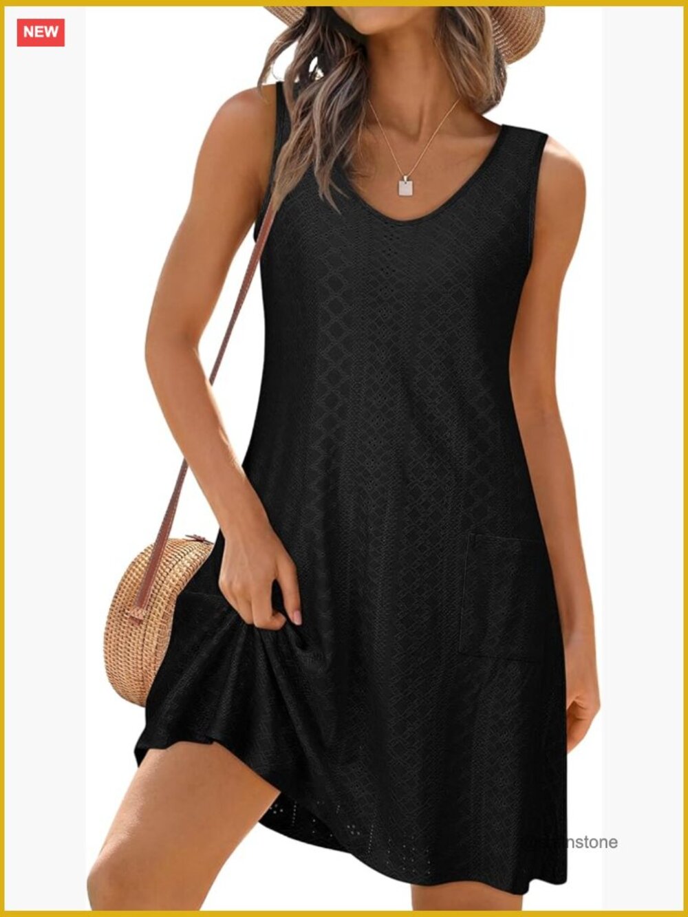 Swimsuit Coverup Summer Dress Eyelet Casual Loose Sleeveless Sundress with